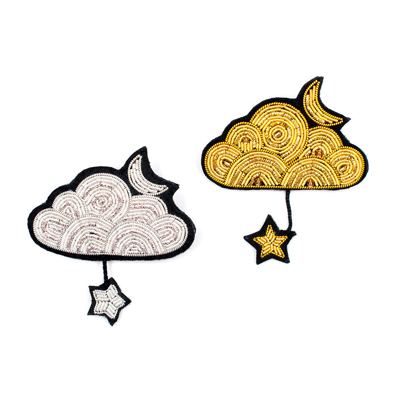 法国创意设计印度丝手工刺绣胸花别针星星月亮云朵简约胸针配饰女