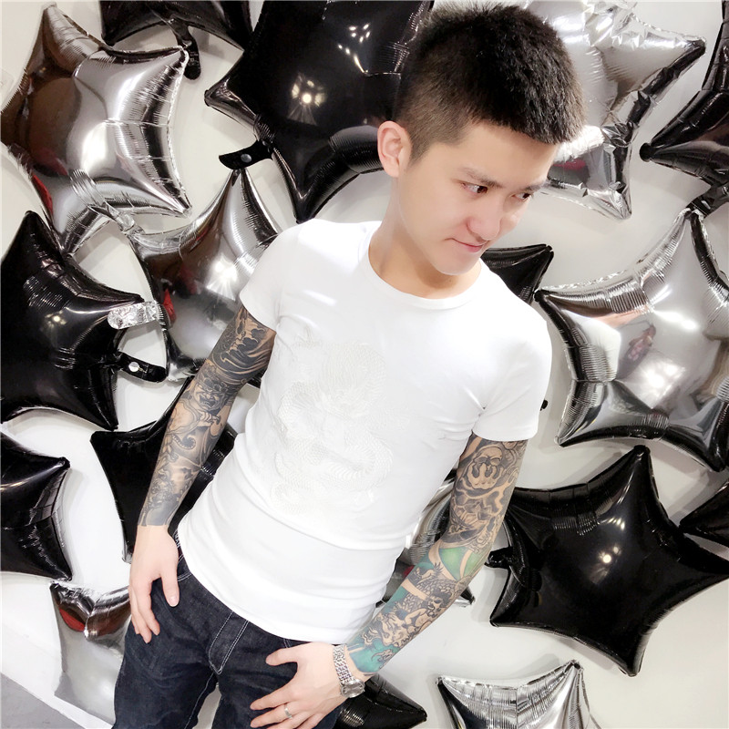 快手红人魏龙同款短袖男t恤精神社会小伙紧身圆领t恤短袖男打底衫