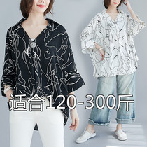 Special size female 240kg summer clothes plus fat chiffon shirt foreign atmosphere 300 fat mm loose belly short sleeve top 230
