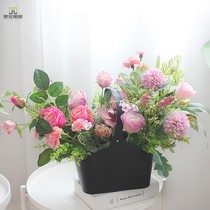 Original handmade floral arrangement rose a variety of flowers with a basket Magnolia simulation flower Carnation fake flower girl