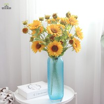 Home decoration long branch high quality simulation flower sunflower high branch with vase set ornaments living room sofa corner
