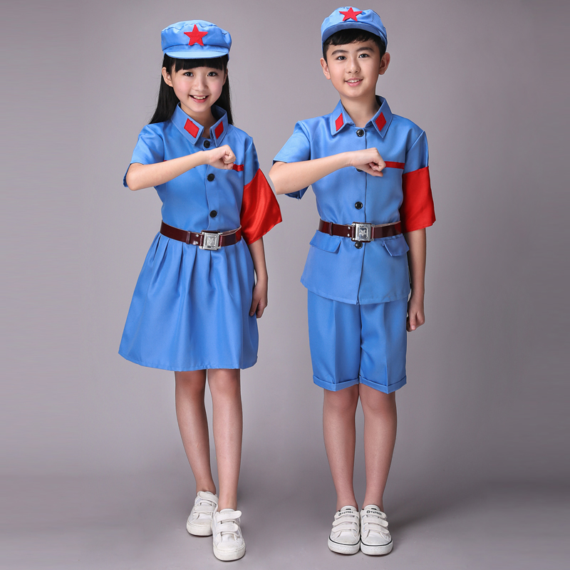 新款儿童红军八路军演出服 红星抗战军服表演服 男女童红卫军服装