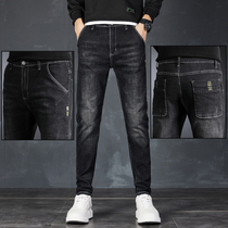 Spring Autumn Season Elastic New Jeans Mens Han Version Small Feet Straight Barrel Guys Pants Trendy Casual Trend Long Pants