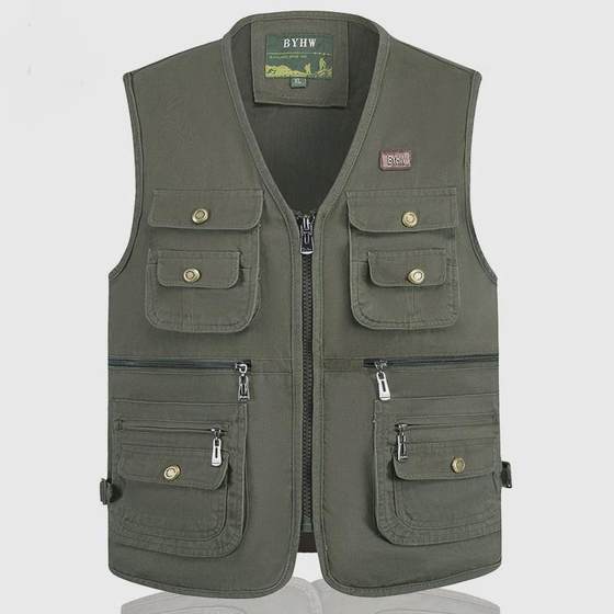 Middle -aged and elderly men's spring and autumn pure cotton water washing multi -pocket vest outdoor photography horse clip father Kan shoulder fishing vest Middle -aged and elderly men's spring and autumn pure cotton water washing multi -pocket vest outdoor photography horse clip father Kan shoulder fishing vest
