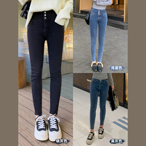 (Hu Chus Twilight Four Seasons) Black high waist display slim jeans Womens winter 100 hitch fit pencil pants woman