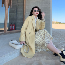 (Hu Chuliang Paris Pictorial) Jinbei velvet crisp sleeve woolen coat womens long Hepburn style coat