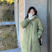 (Huchu Beautiful with Gravity) Fashion foreign air green down clothes Winter long style 90 white duck suede jacket woman