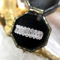 Meifu 60 points T square ladder square diamond round diamond 18k platinum ring diamond ring diamond ring arrangement luxury group ring