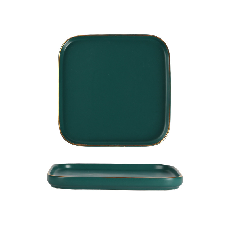 KaiGu malachite green ceramic plates rectangular plate creative household food dish plate retro up phnom penh beefsteak