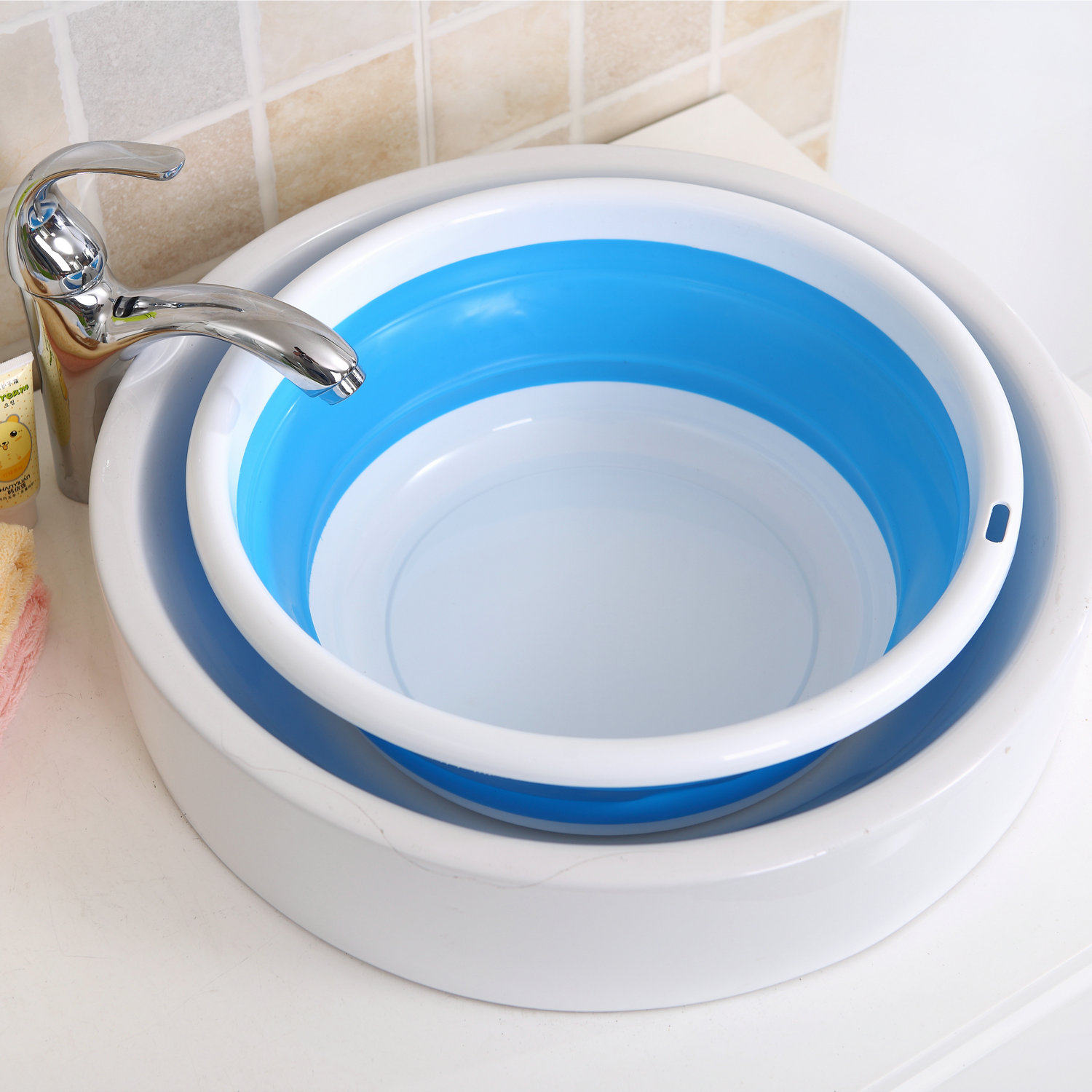 澧品折叠脸盆折叠水盆洗脸盆洗脚盆户外便携式加厚旅游用品