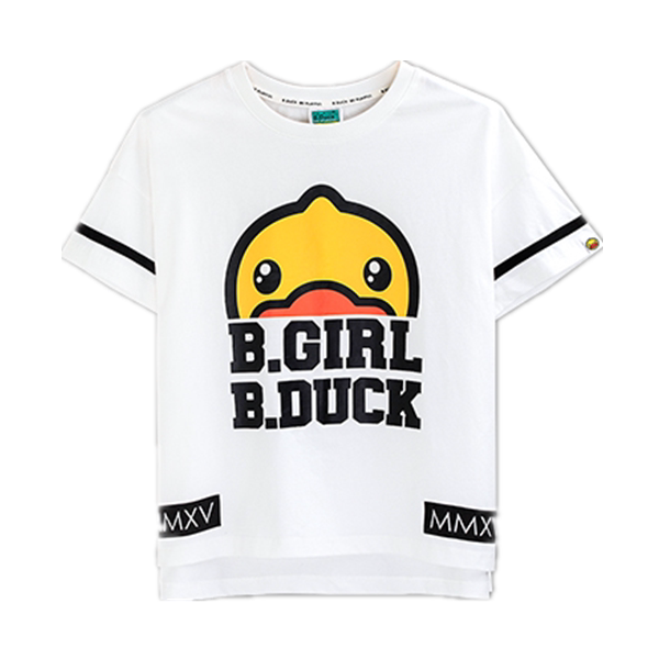 duck小黄鸭2018夏新款时尚印花白色短袖t恤女宽松上衣打底衫潮