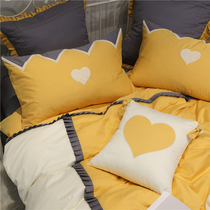 Autumn and winter hipster 60 cotton grinding four-piece set of color splicing love cloth embroidery thickened warm bedding