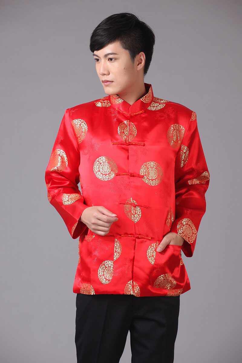 青年春秋冬季拍照男士中式民族服装唐装大红女士情侣长袖外套上衣