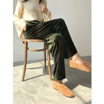 Large size womens golden velvet wide legs fat sister mm200 Jin 2021 New loose slim mop pants