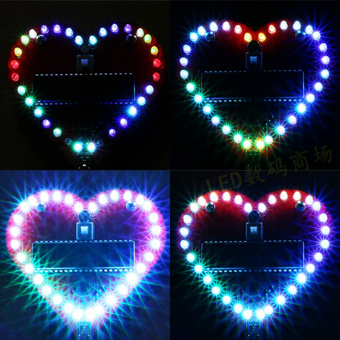 七彩炫光色音乐爱心形流水灯跑马灯电子diy制作led灯散件表白套件