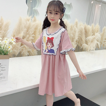 Childrens night dress Girls  pajamas Summer princess thin section Middle and large children parent-child mother and daughter Modal cute super cute summer