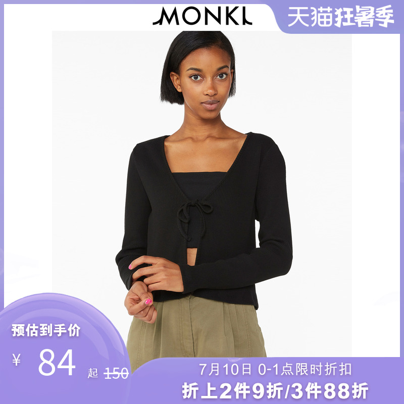 MONKI2020春夏新款 黑色薄款开衫毛衣外套短款针织衫女 0749777,降价幅度19.5%