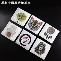 Original Chinese style hand-painted series portable ash bag male and female carry-on ashtray bag ashtray coin wallet storage bag