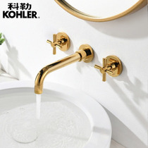 All copper concealed wall faucet hot and cold gold double handle bathroom basin basin basin faucet