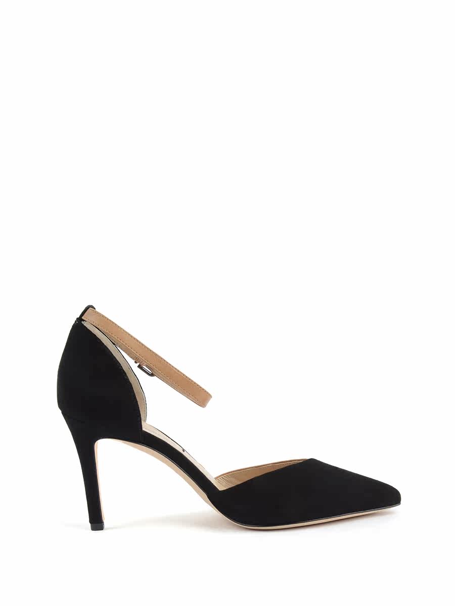 via spiga|黑棕双色拼皮拼接踝带设计尖头高跟鞋 - 小轩窗