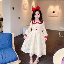 Girl Doll Collar Dress 2021 Spring New Pint Woman Baby Law Princess Dresses Long Sleeve Retro Temperament Skirt