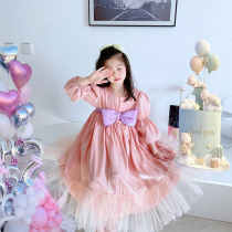 Children Princess Dress 2021 Spring New Girl Foreign Air Butterfly Knot Mesh Veil Dress Fairy Dress Birthday Gown
