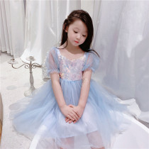 Girl sequin dress with dress 2020 Summer female baby Mermaid Princess Skirt Child Short Sleeve Tennis Fluffy Dress