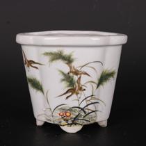 Republic of China Pastel road road high-rise pattern small flower mouth basin Antique nostalgic classic collection ornaments vintage old objects antique