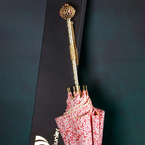 DanMunier original peach blossom creative double umbrella design womens long handle straight rod handle rain and rain dual-purpose umbrella