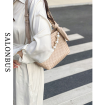 SALONBUS Day 2022 New Single Shoulder Leisure Slip Leather Woven Bucket Bag Woman