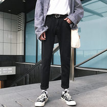 Black jeans men Spring and Autumn students slim ankle-length pants Hong Kong style chic pants Korean fashion casual trousers