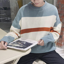Sweater mens thick autumn and winter Korean students trend personality handsome knitwear ins harbor style striped sweater