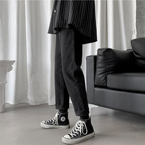 Black jeans Male Tide Cards Straight Barrel Loose Students Old Daddy Pants Korean Version Tide 100 hitch a fall Pie Handsome Pants