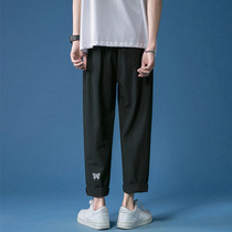 ins pants men Korean version of the trend wild summer thin ankle-length pants Hong Kong style fashion brand butterfly embroidery casual trousers