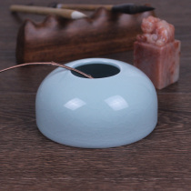 Imitation Song Dynasty Ru kiln water bowl with spoon Calligraphy Chinese painting Water drop inkstone Grinding ink adjustment plate plus water ceramic hand-made inkstone drops