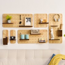 Solid wood hole board custom Nordic solid wood wall partition wall shelf kitchen wall storage decoration panel