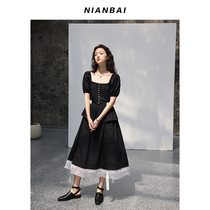 NIANBAI chanting 2021SS Hepburn style French square collar dress niche design spelling silk NQ5439