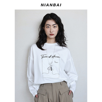 NIANBAI chant white 2022SS white t-shirt woman long sleeve printed round collar inner hitch undershirt NT2170