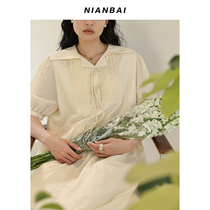 NIANBAI chant white 2022SS retro navy collar foam sleeveless dress new Chinese length dress NQ5520