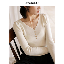 NIANBAI chant 2021AW French style sheep leg sleeves knitted cover headsweaters pure wool knitted sweatshirt NW3664