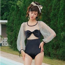 Celebrity velvet lace wave point long-sleeved high-end sense Internet celebrity photoshoot vacation hot spring sexy big backless swimsuit female