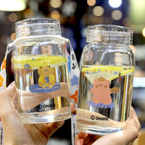 Creative cute Korean water cup glass female ins Harajuku wind student Single layer thick heat-resistant transparent water Cup