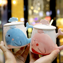 Cup ins Wind couple Korean girl heart student mug with lid spoon simple Cute ceramic cup with handle