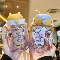 Child straw water glass female high face value cute water bottle portable tritan mesh red plastic cups inwind