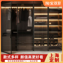 Very narrow edge glass wardrobe door custom minimalist aluminum alloy wine cabinet bookcase cabinet Changhong brown wire glass door