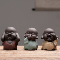 Zen little Monk tea pet Kung Fu tea Road ornaments Purple Sand cute Do not see do not listen do not say little Monk ceramic tea art