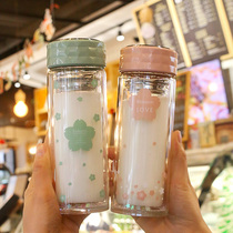 Double-layer glass with tea compartment for womens home insulated water Cup student creative fresh portable adult tea cup