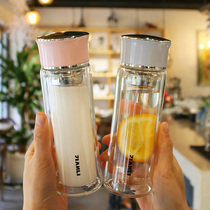 Simple fashion water cup double glass glass female with filter screen heat insulation anti-hot hand student girl casual Cup Japanese series
