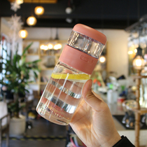 High-grade tea water separation tea cup male Lady portable transparent glass creative simple office filter water Cup