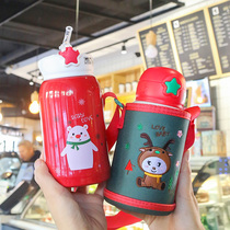 Christmas double cover dual-purpose thermos cup female cute Cup childrens gifts cute Primary School students fall-proof kindergarten portable